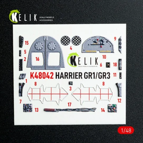 Harrier GR1/GR3 interior 3D decals for Kinetic kit, 1/48 - Kelik K4...