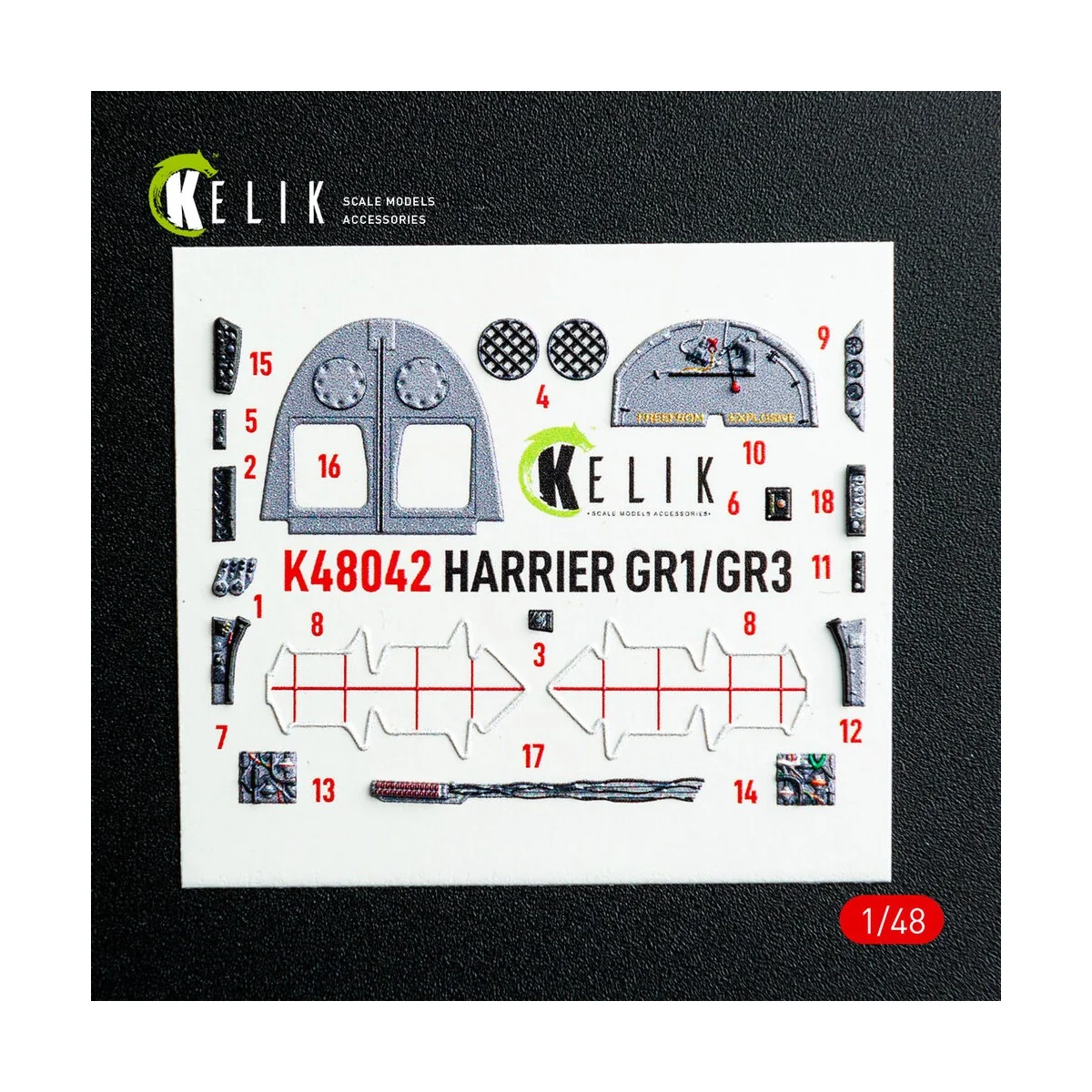 Harrier GR1/GR3 interior 3D decals for Kinetic kit, 1/48 - Kelik K4...