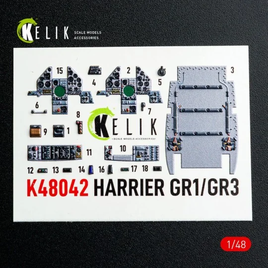 Harrier GR1/GR3 interior 3D decals for Kinetic kit, 1/48 - Kelik K4...