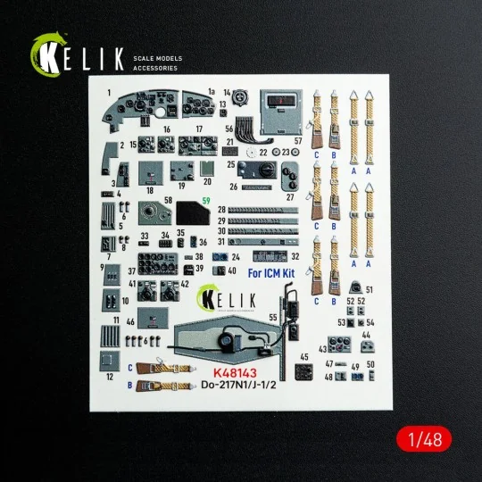 Do-217 N/J - interior 3D decals for ICM kit, 1/48 - Kelik K48143