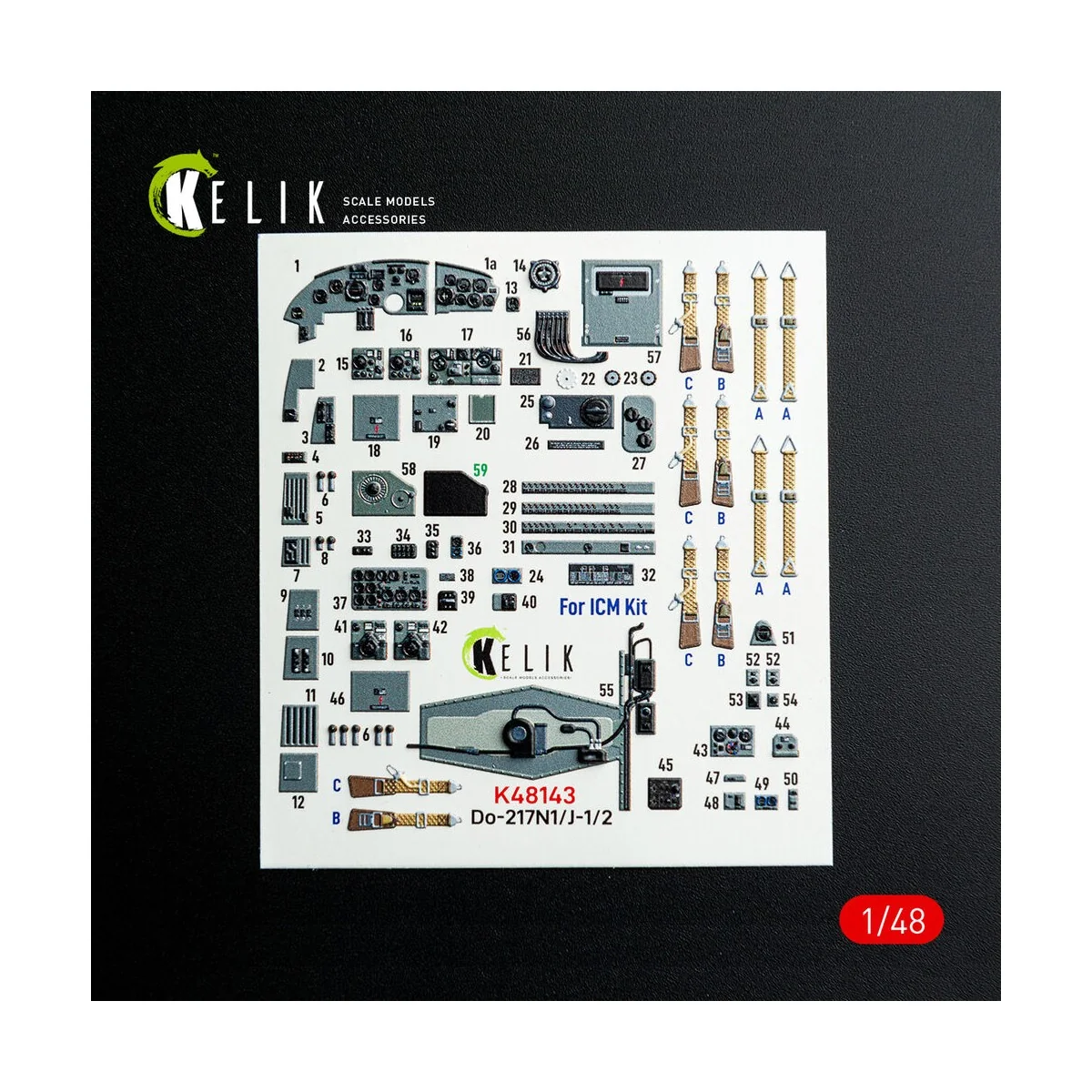 Do-217 N/J - interior 3D decals for ICM kit, 1/48 - Kelik K48143