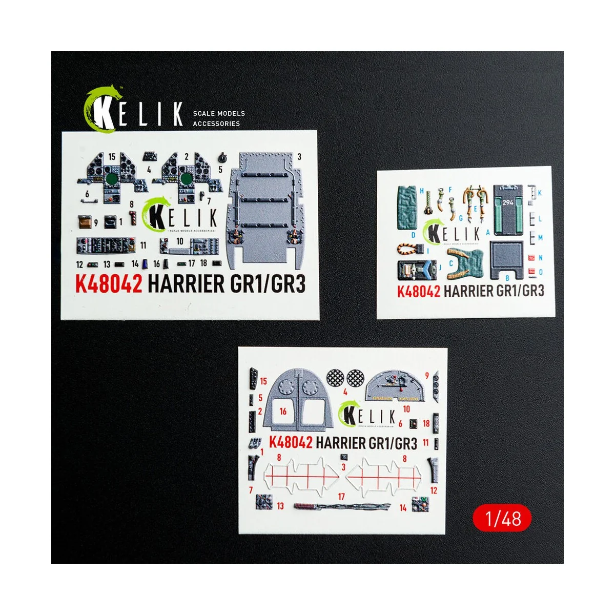 Harrier GR1/GR3 interior 3D decals for Kinetic kit, 1/48 - Kelik K4...