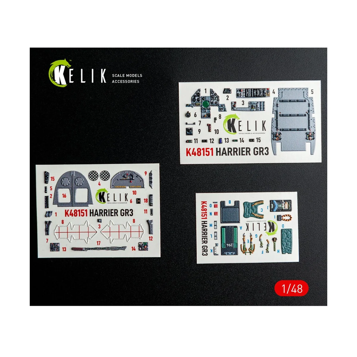 HARRIER GR3 - interior 3D decals for Kinetic kit, 1/48 - Kelik K48151