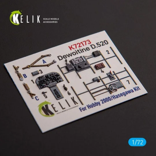 Dewoitine D.520 - interior 3D decals for Hobby 2000/Hasegawa kit, 1...