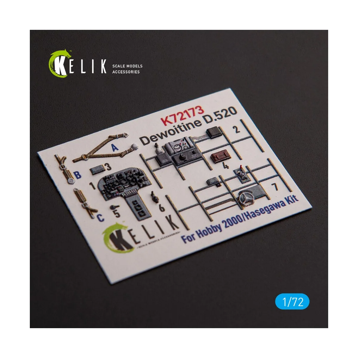 Dewoitine D.520 - interior 3D decals for Hobby 2000/Hasegawa kit, 1...