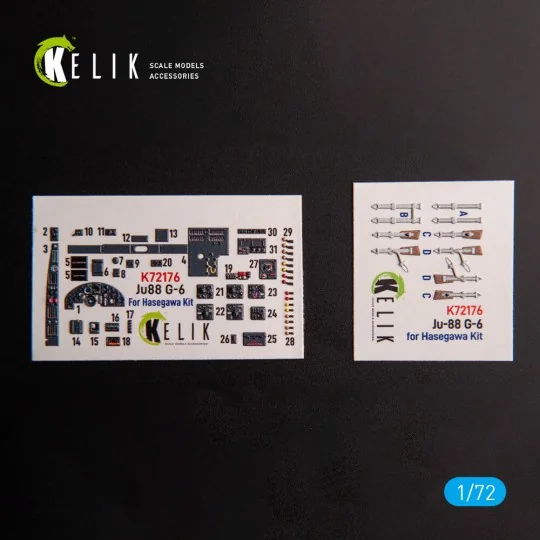 Ju88 G-6 - interior 3D decals for Hasegawa kit, 1/72 - Kelik K72176