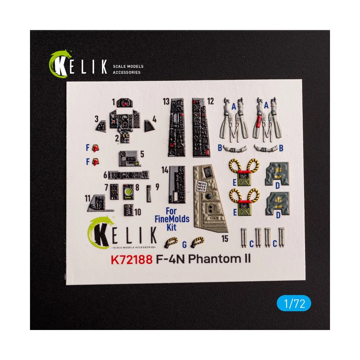 F-4N Phantom - interior 3D decals for FineMolds kit, 1/72 - Kelik K...