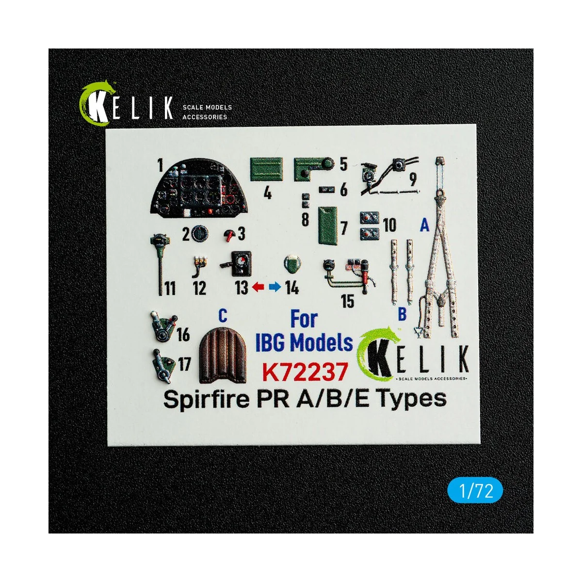 Spitfire PR A/B/E Types - interior 3D decals for IBG Models kit, 1/...
