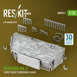 Merkava Mk.3 turret basket w/working chains for HobbyBoss kit (3D P...