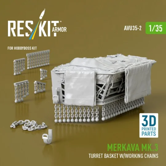 Merkava Mk.3 turret basket w/working chains for HobbyBoss kit (3D P...