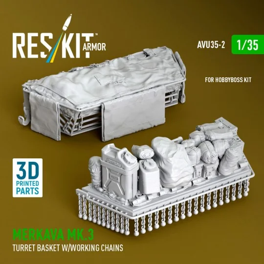 Merkava Mk.3 turret basket w/working chains for HobbyBoss kit (3D P...