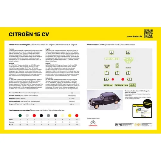STARTER KIT Citroen 15 CV, 1/24 - Heller 56763 STARTER KIT Citroen 15 CV, 1/24 - Heller 56763