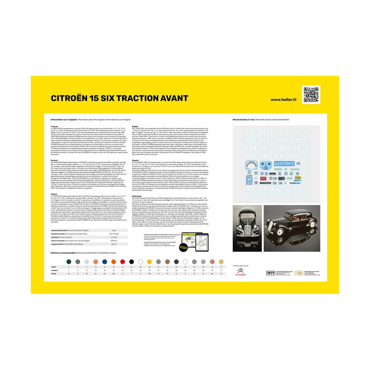 STARTER KIT Citroen 15 SIX Traction Avant, 1/8 - Heller 56799
