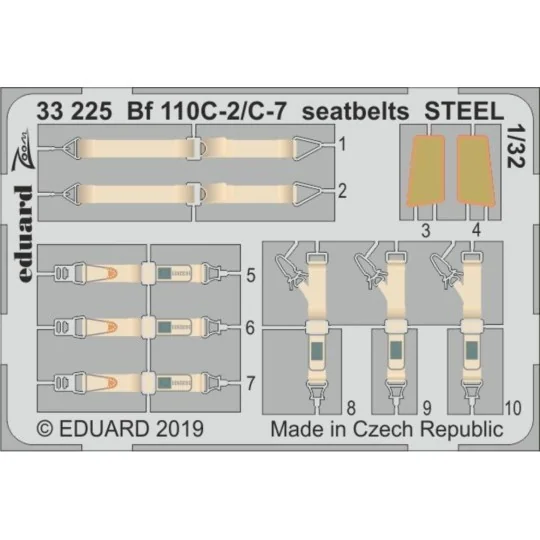 Bf 110C-2/C-7 seatbelts STEEL for Revell, 1/32 - Eduard Accessories...