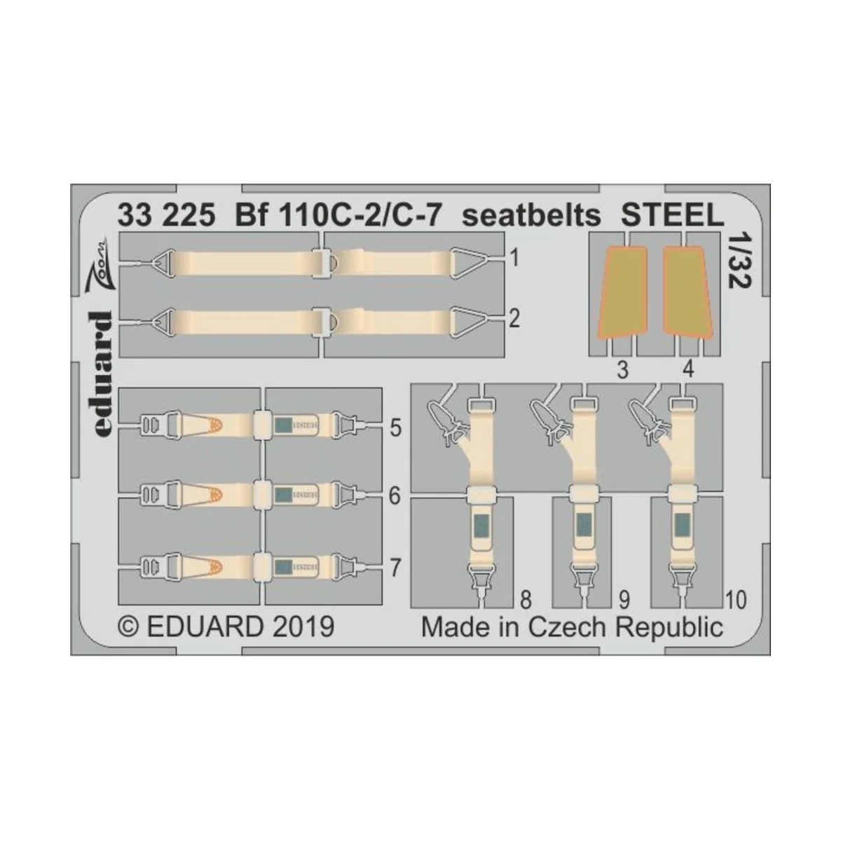 Bf 110C-2/C-7 seatbelts STEEL for Revell, 1/32 - Eduard Accessories...