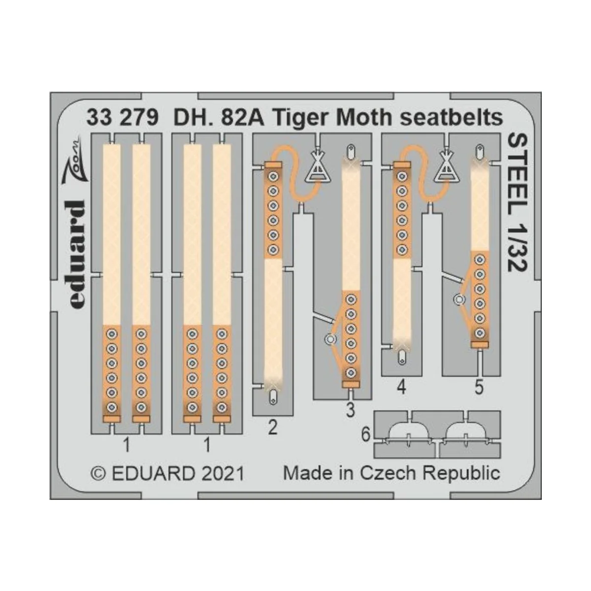 DH. 82A Tiger Moth seatbelts STEEL 1/32 for ICM - Eduard Accessorie...