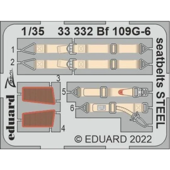 Bf 109G-6 seatbelts STEEL, 1/35 - Eduard Accessories 33332