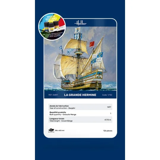 STARTER KIT La Grande Hermine, 1/150 - Heller 56841 STARTER KIT La Grande Hermine, 1/150 - Heller 56841