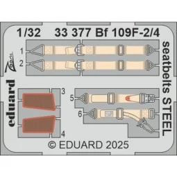 Bf 109F-2/4 seatbelts STEEL HOBBY 2000 / HASEGAWA, 1/32 - Eduard Ac...