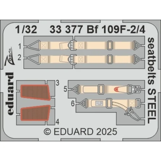 Bf 109F-2/4 seatbelts STEEL HOBBY 2000 / HASEGAWA - Eduard Accessor...