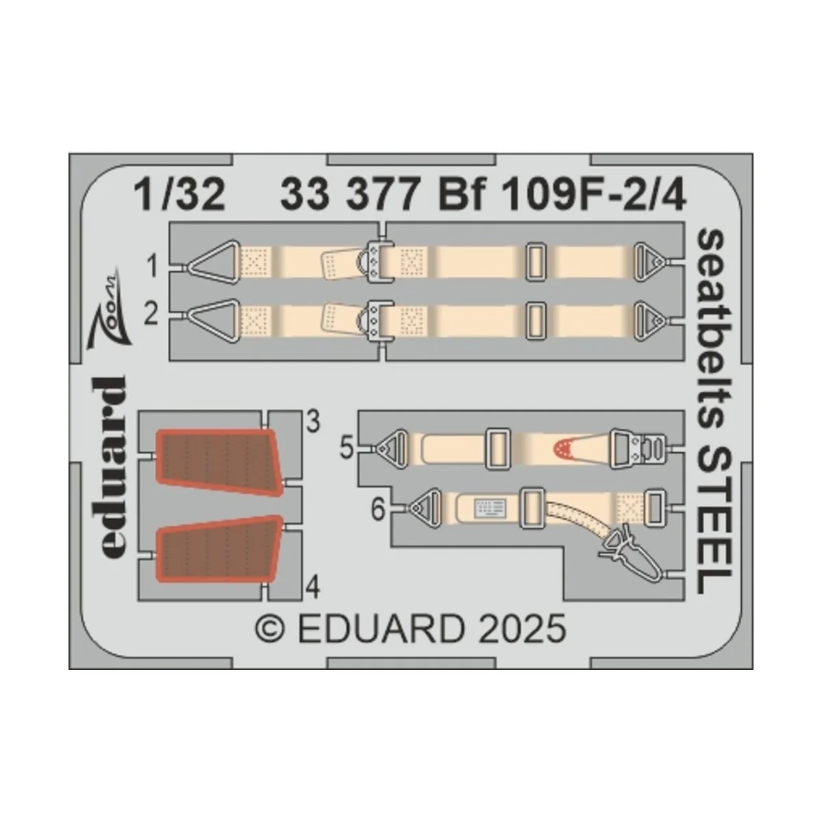 Bf 109F-2/4 seatbelts STEEL HOBBY 2000 / HASEGAWA, 1/32 - Eduard Ac...