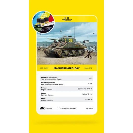 STARTER KIT M4 Sherman D-Day, 1/72 - Heller 56892 STARTER KIT M4 Sherman D-Day, 1/72 - Heller 56892