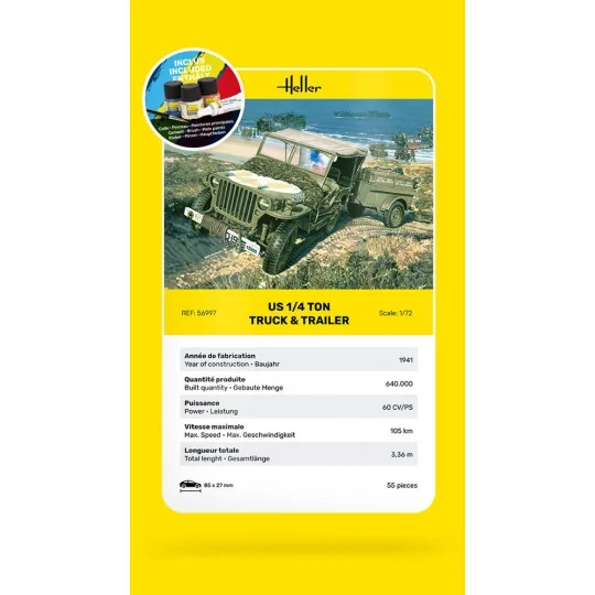 STARTER KIT US 1/4 Ton Truck & Trailer, 1/72 - Heller 56997 STARTER KIT US 1/4 Ton Truck & Trailer, 1/72 - Heller 56997