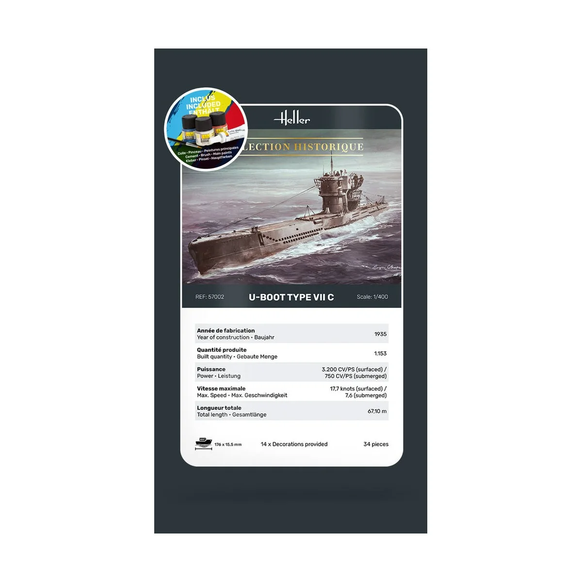 STARTER KIT U-Boot Type VII C, 1/400 - Heller 57002 STARTER KIT U-Boot Type VII C, 1/400 - Heller 57002