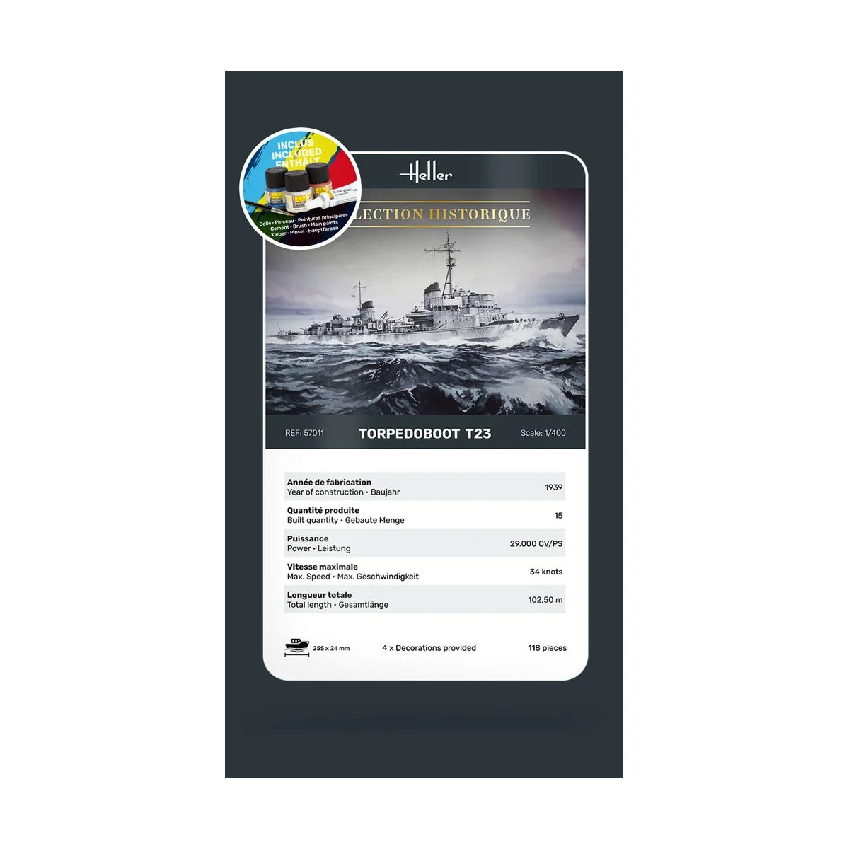 STARTER KIT Torpedoboot T23, 1/400 - Heller 57011 STARTER KIT Torpedoboot T23, 1/400 - Heller 57011