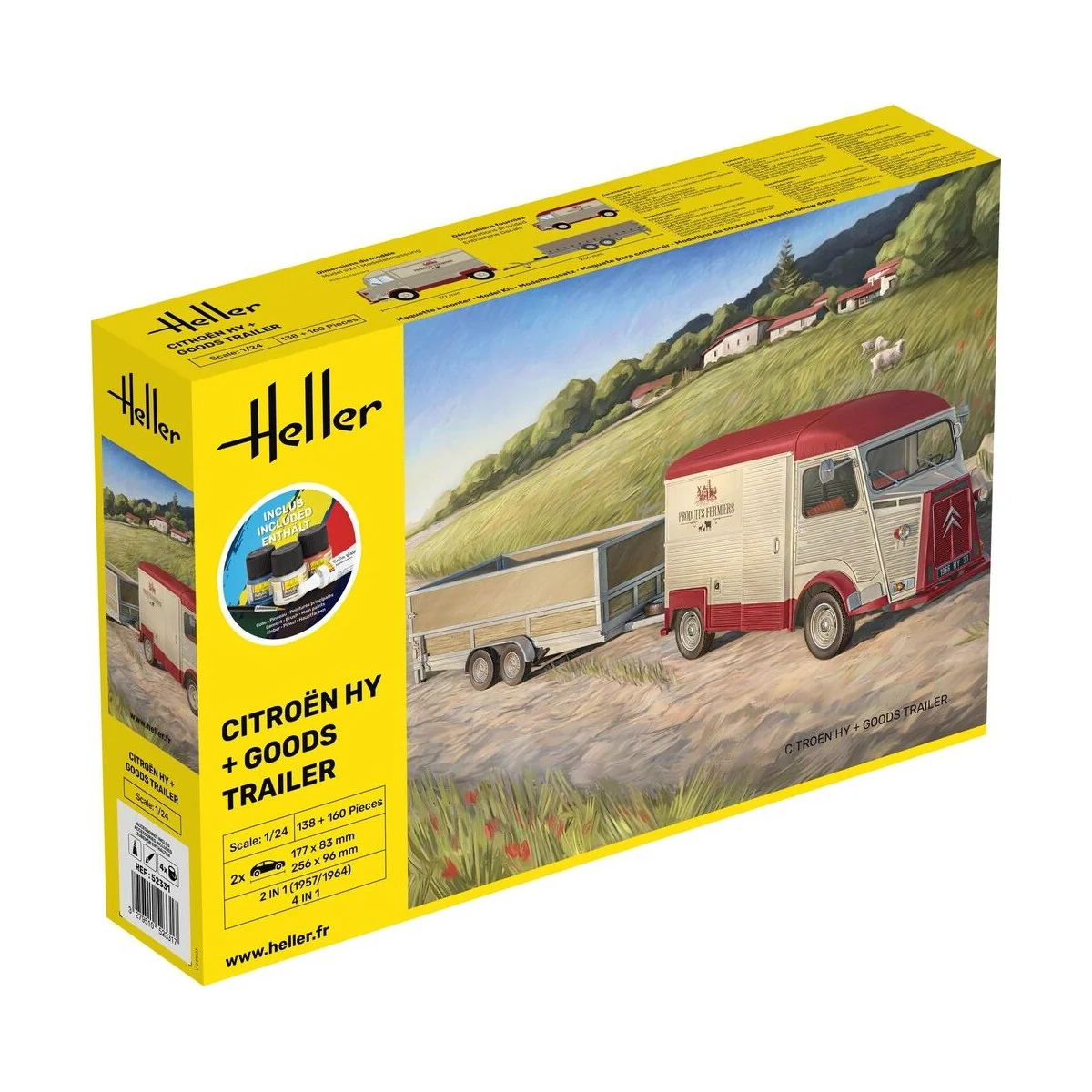 STARTER KIT Citroen HY + Goods Trailer, 1/24 - Heller 52331