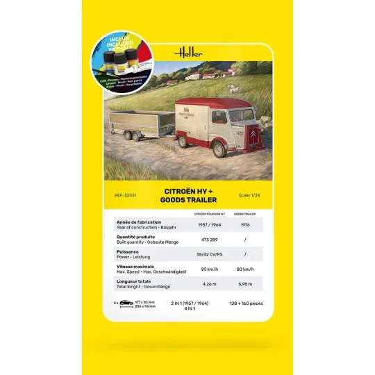 STARTER KIT Citroen HY + Goods Trailer, 1/24 - Heller 52331