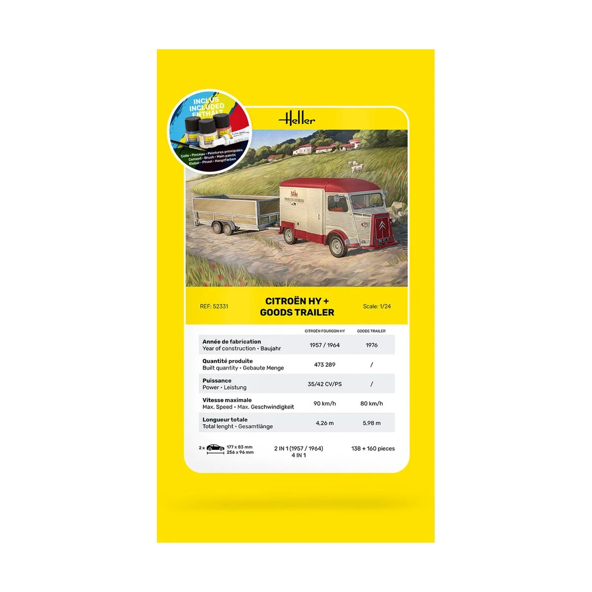 STARTER KIT Citroen HY + Goods Trailer, 1/24 - Heller 52331