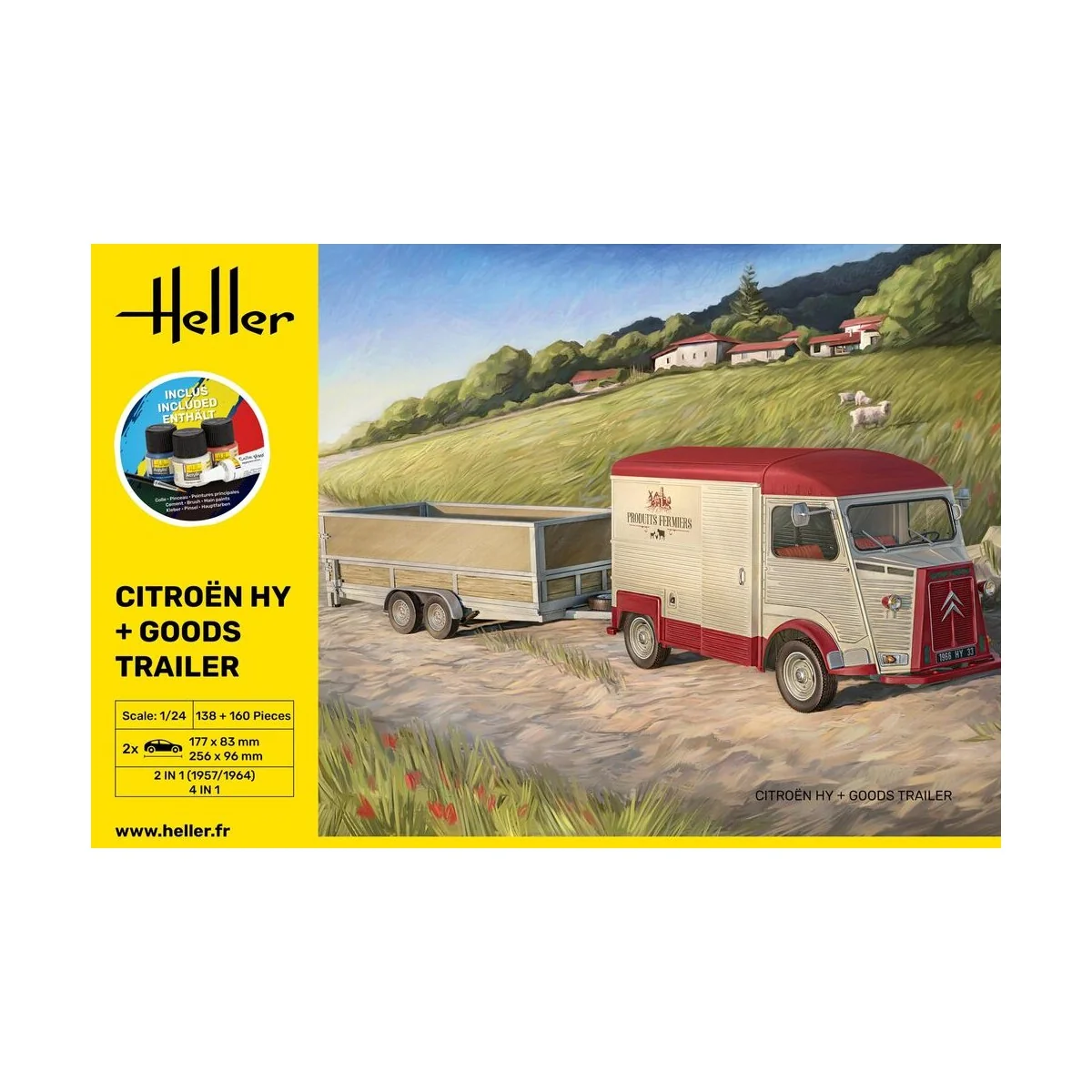 STARTER KIT Citroen HY + Goods Trailer, 1/24 - Heller 52331