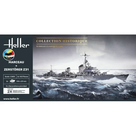 STARTER KIT Twin Set Marceau + Zerstörer Z31, 1/400 - Heller 55009
