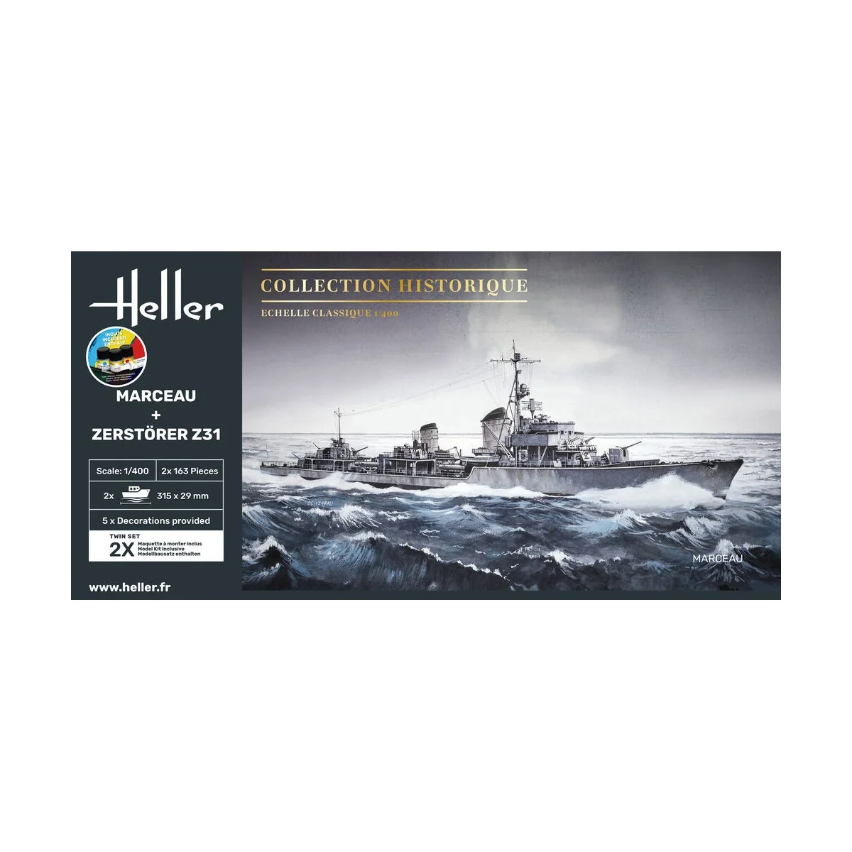 STARTER KIT Twin Set Marceau + Zerstörer Z31, 1/400 - Heller 55009