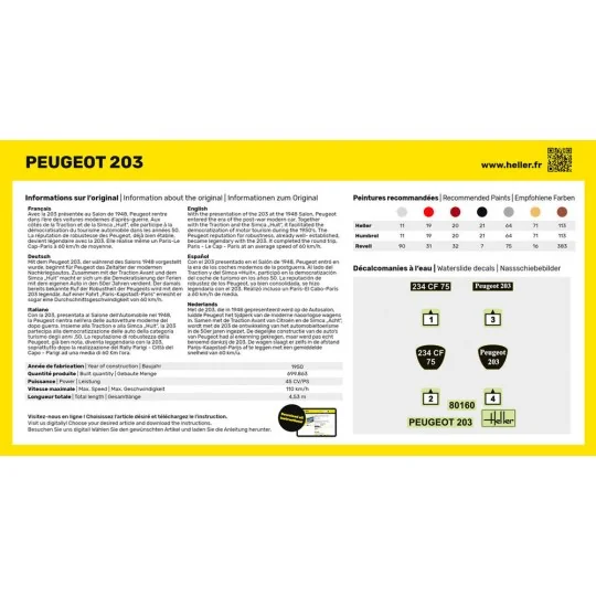STARTER KIT Peugeot 203, 1/43 - Heller 56160