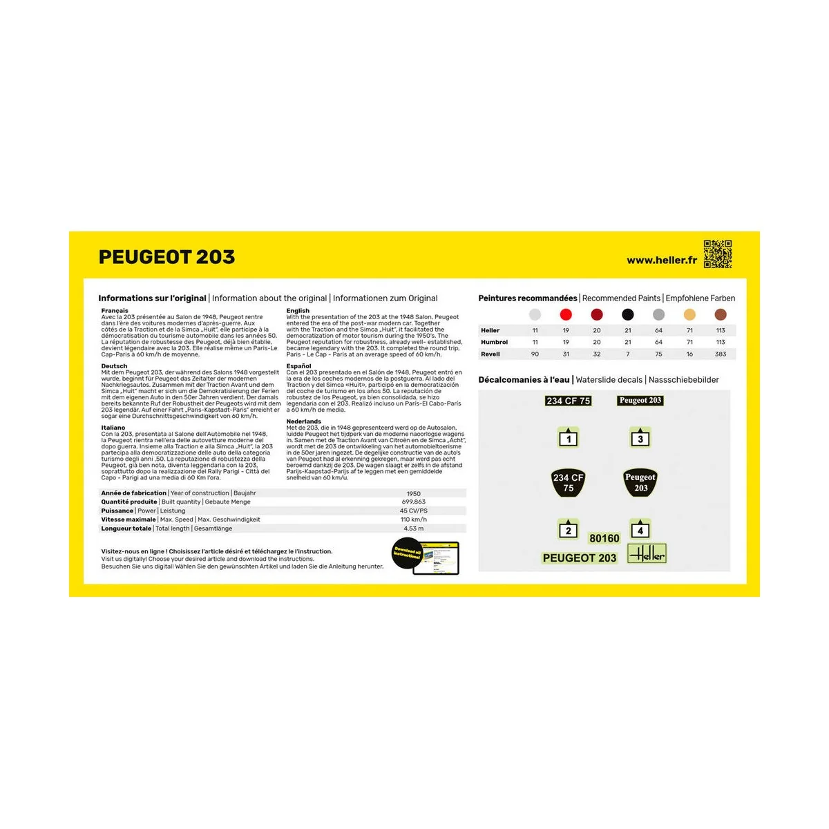 STARTER KIT Peugeot 203, 1/43 - Heller 56160