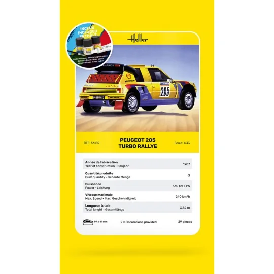 STARTER KIT Peugeot 205 Turbo Rallye, 1/43 - Heller 56189