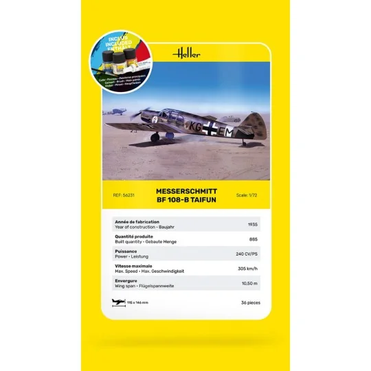 STARTER KIT Messerschmitt Bf 108 B Taifun, 1/72 - Heller 56231