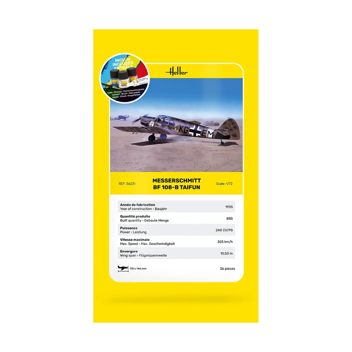 STARTER KIT Messerschmitt Bf 108 B Taifun, 1/72 - Heller 56231