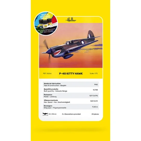 STARTER KIT P-40 Kitty Hawk, 1/72 - Heller 56266