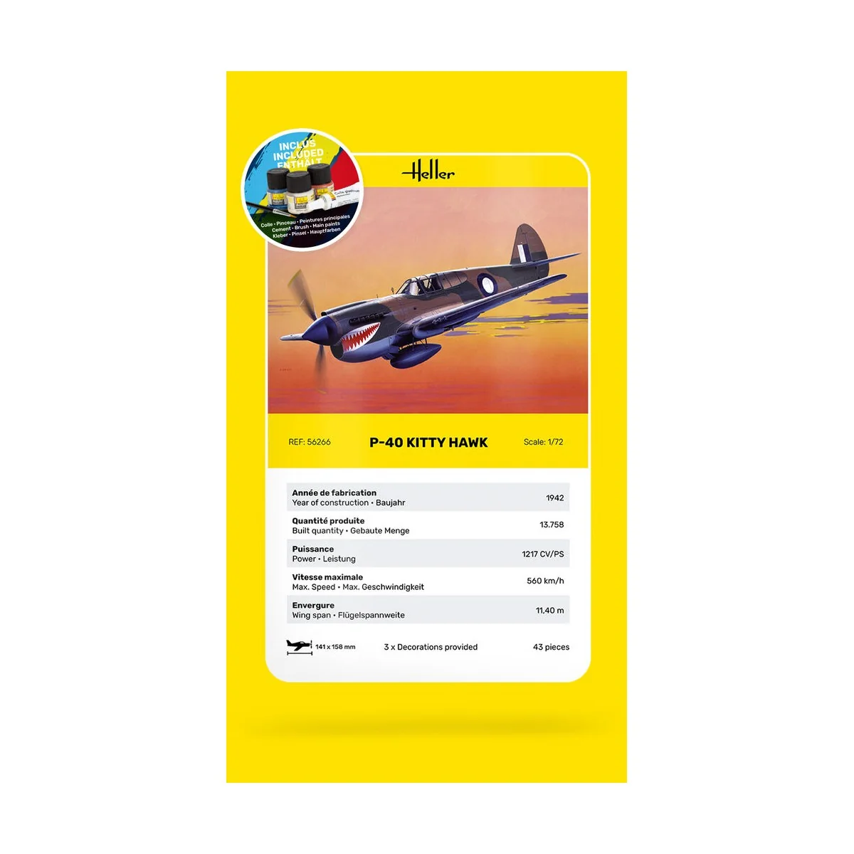 STARTER KIT P-40 Kitty Hawk, 1/72 - Heller 56266