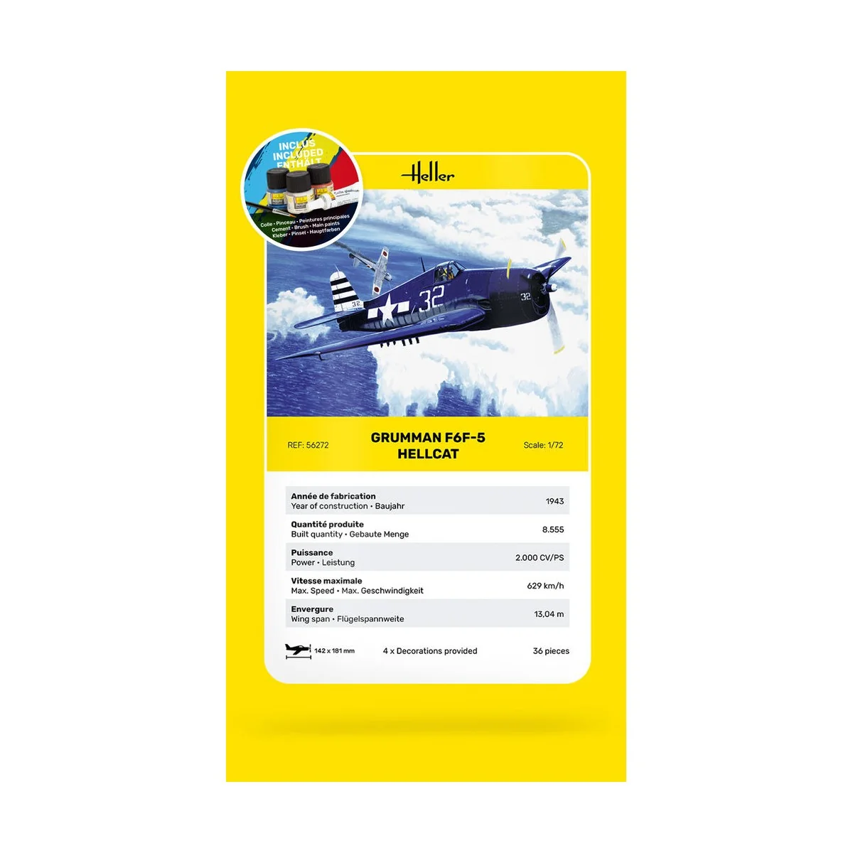 STARTER KIT F6F Hellcat, 1/72 - Heller 56272