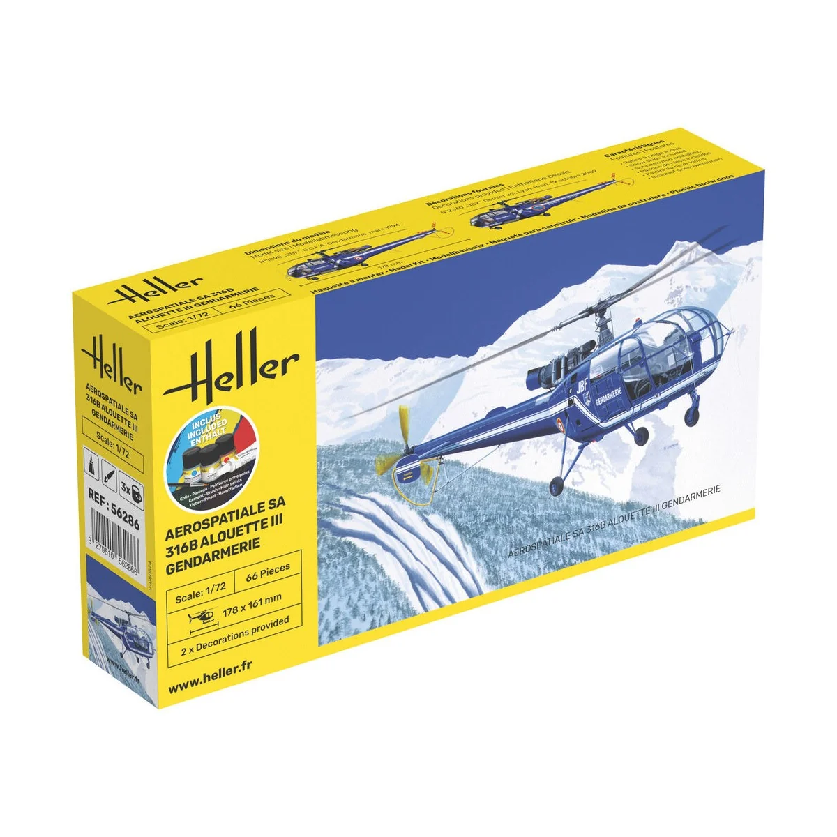 STARTER KIT SA 316 Alouette III Gendarmerie, 1/72 - Heller 56286