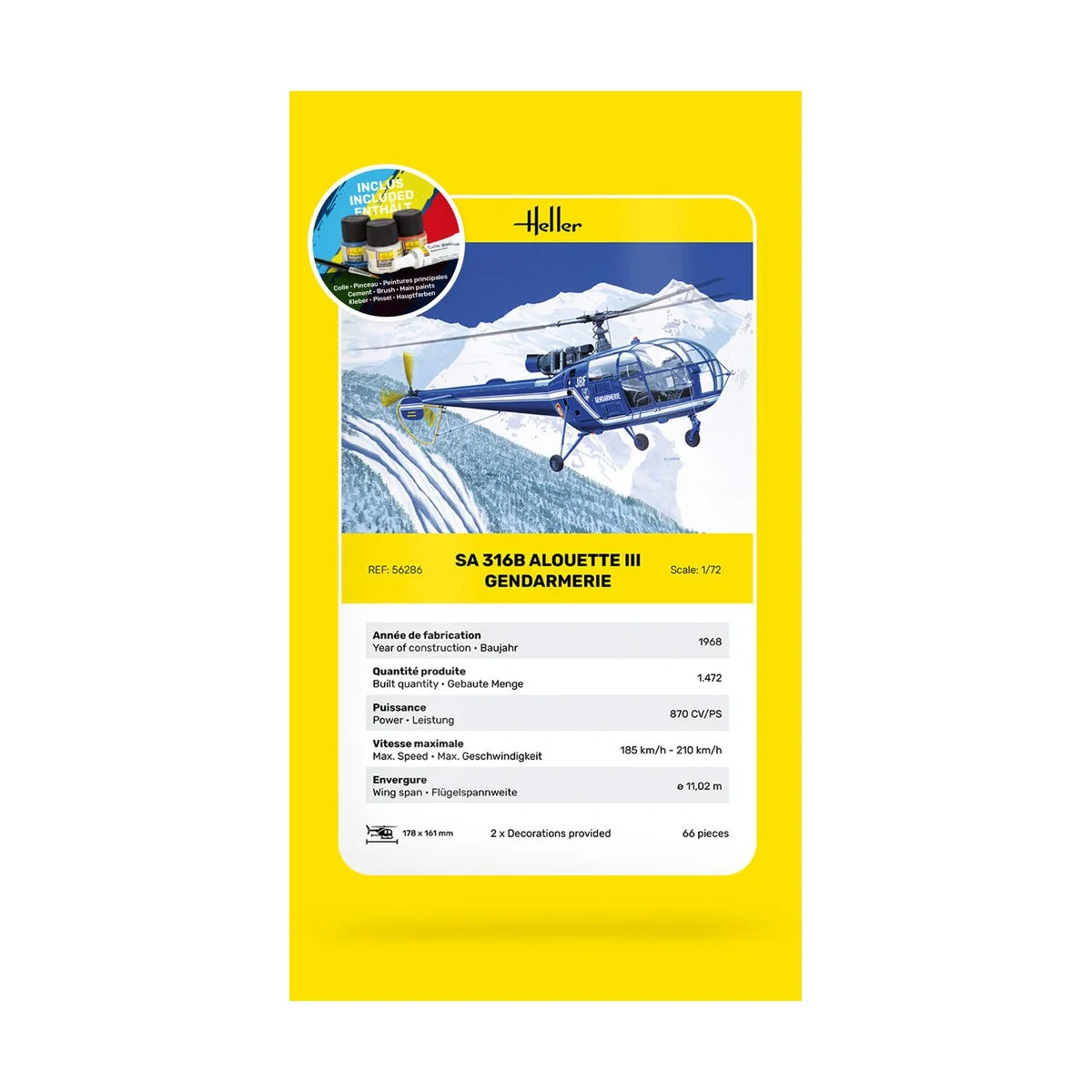 STARTER KIT SA 316 Alouette III Gendarmerie, 1/72 - Heller 56286