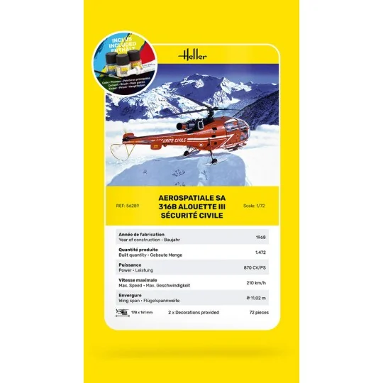STARTER KIT Alouette III Sécurité Civile, 1/72 - Heller 56289