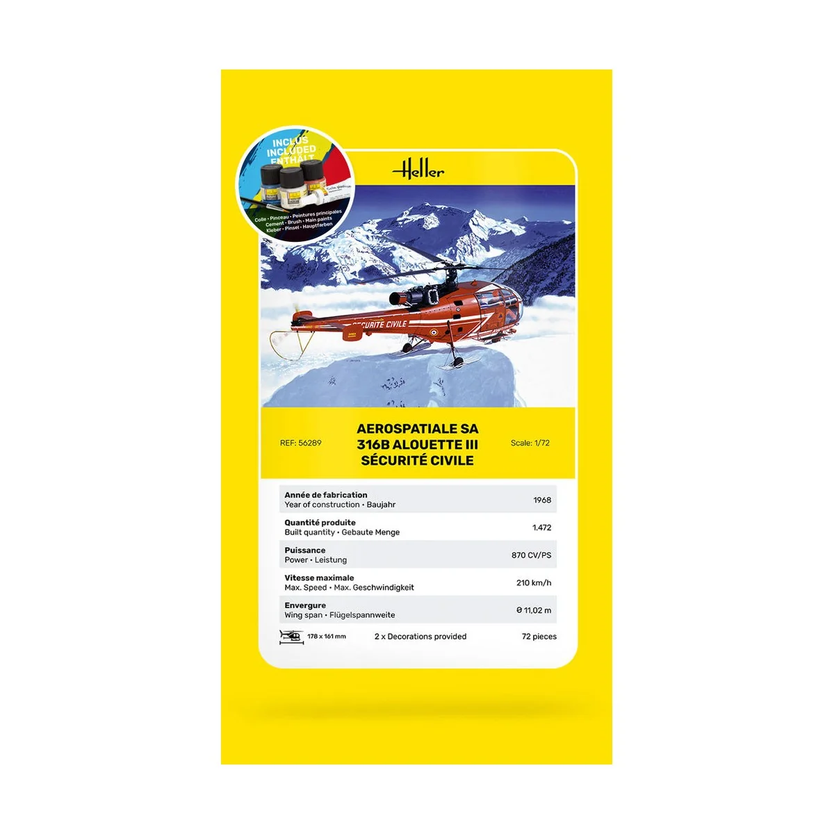 STARTER KIT Alouette III Sécurité Civile, 1/72 - Heller 56289
