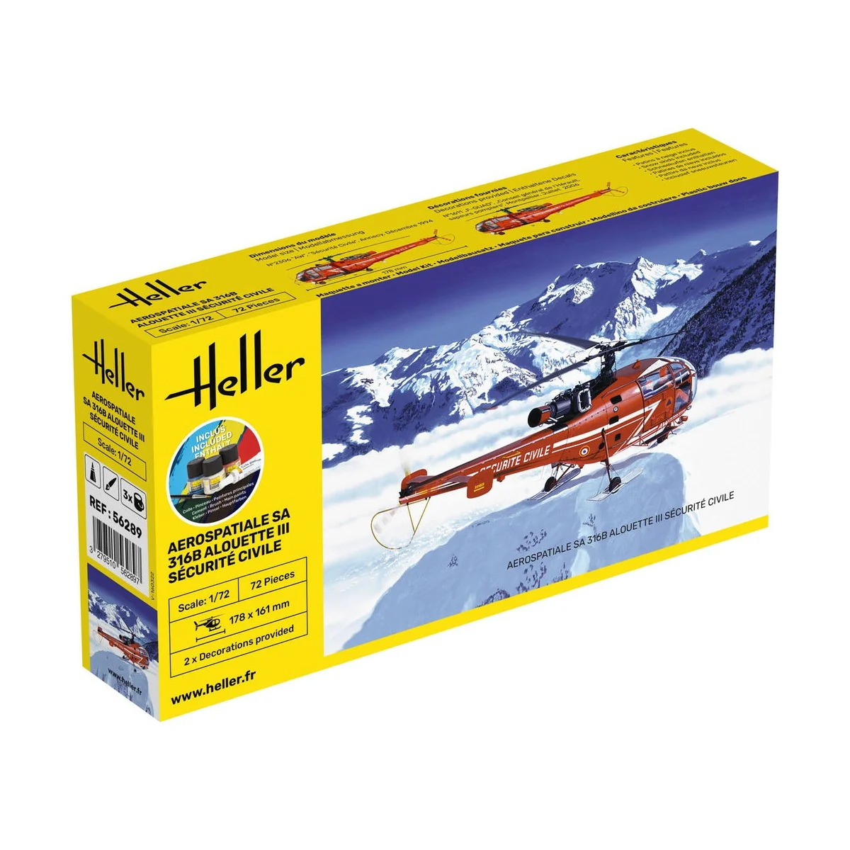 STARTER KIT Alouette III Sécurité Civile, 1/72 - Heller 56289