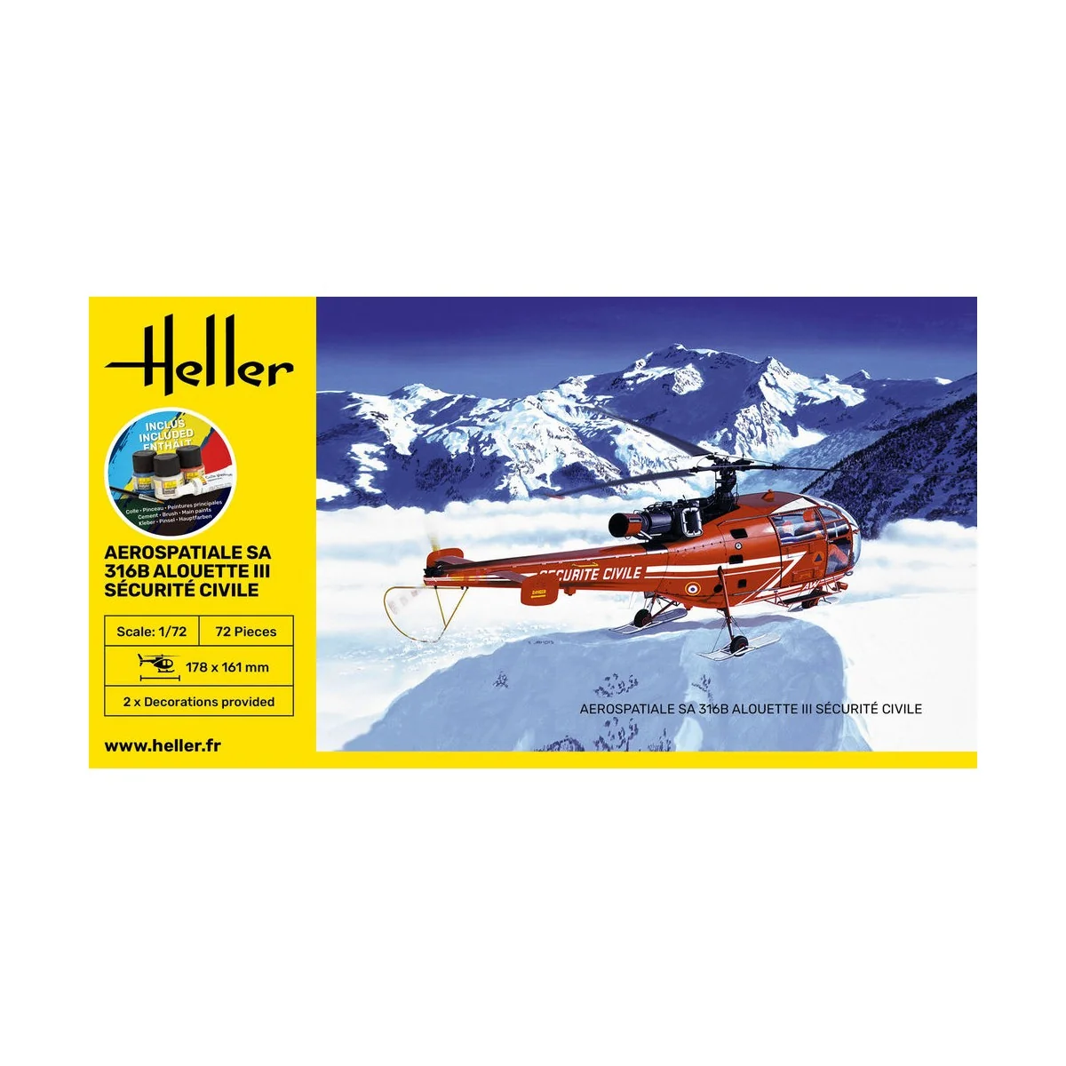 STARTER KIT Alouette III Sécurité Civile, 1/72 - Heller 56289