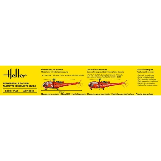STARTER KIT Alouette III Sécurité Civile, 1/72 - Heller 56289